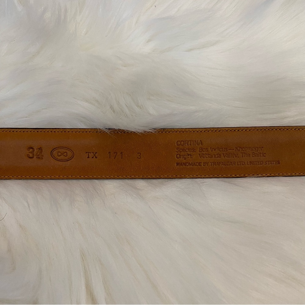 Trafalgar Cortina Handcrafted In USA Cherry Leather Belt Size 34 - Picture 3 of 6